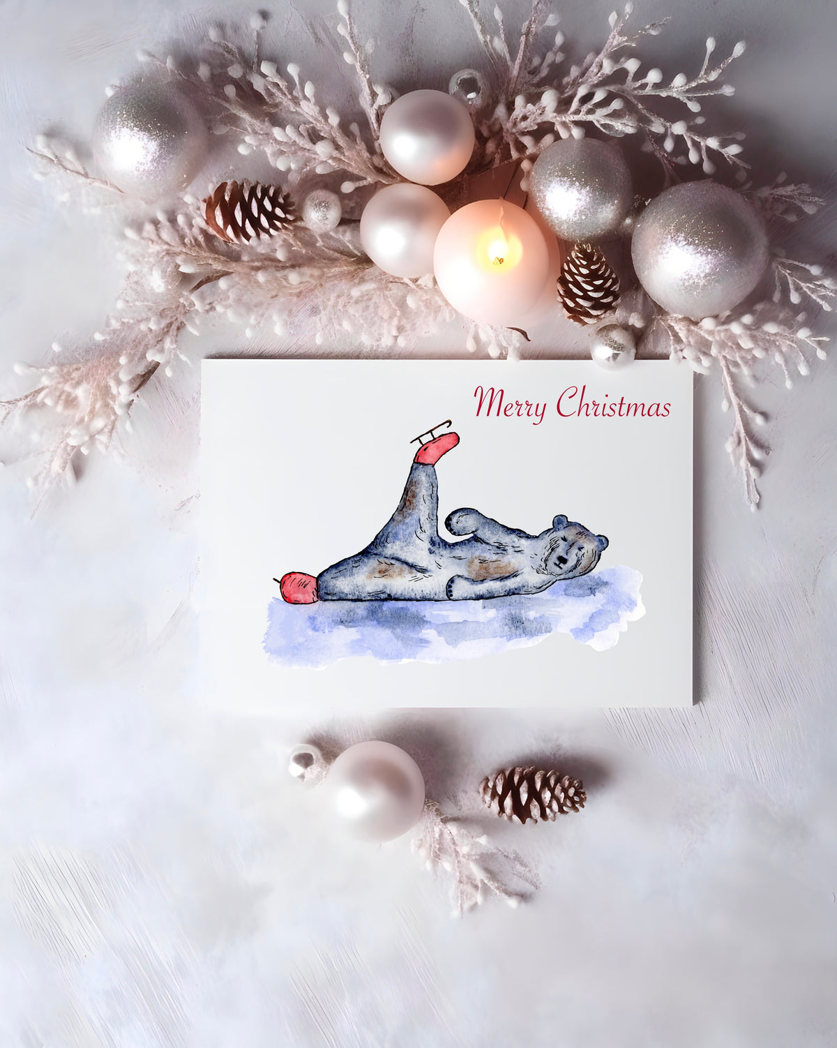 Christmas Watercolour Greeting Card - Polar Bear - Original Art