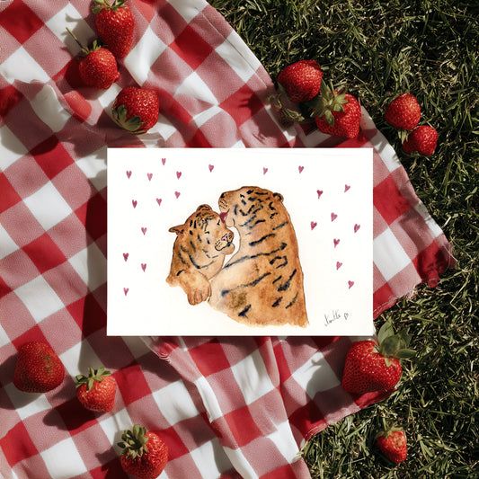 Sloppy Kisses Tiger Greeting Card - Original Watercolour Art