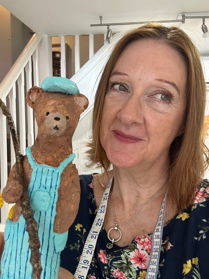 Handcrafted Paper Mache Bear sculpture - Finn Fishing Bear