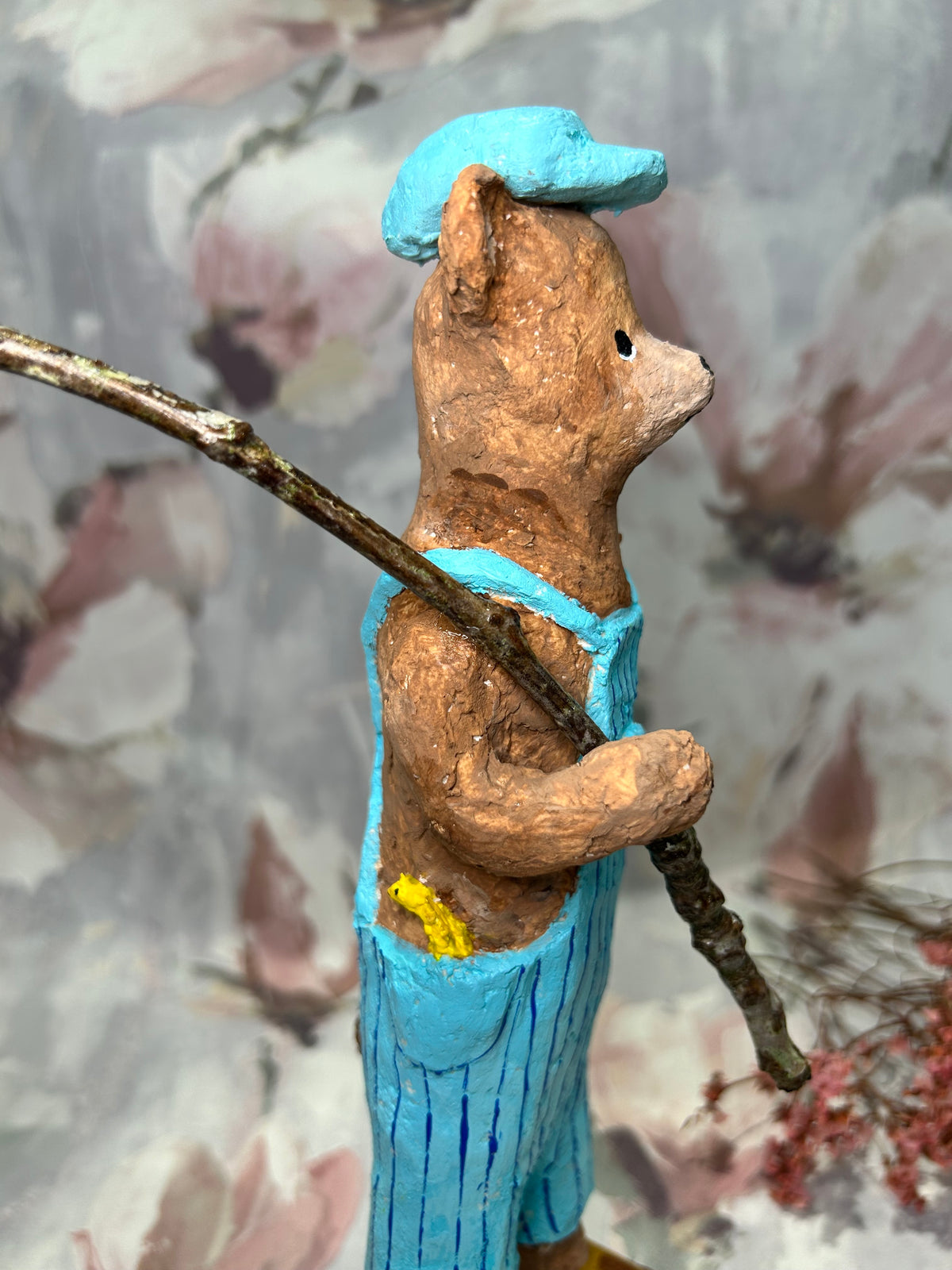 Handcrafted Paper Mache Bear sculpture - Finn Fishing Bear