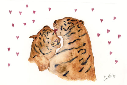 Sloppy Kisses Tiger Greeting Card - Original Watercolour Art