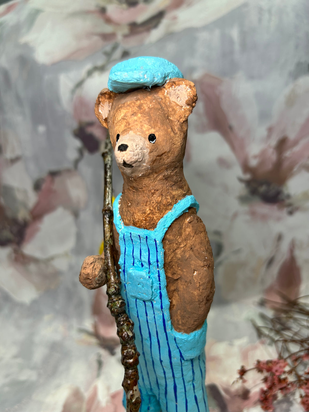 Handcrafted Paper Mache Bear sculpture - Finn Fishing Bear