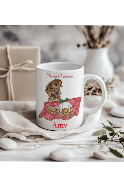 Christmas Watercolour Greeting Card - xmas-pudding - Dog-| Original Art